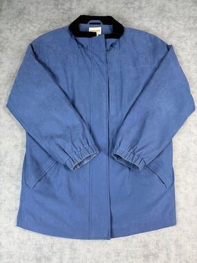 St Johns Bay Petite Large Blue Jacket Zip Snap Lined Womens Coat